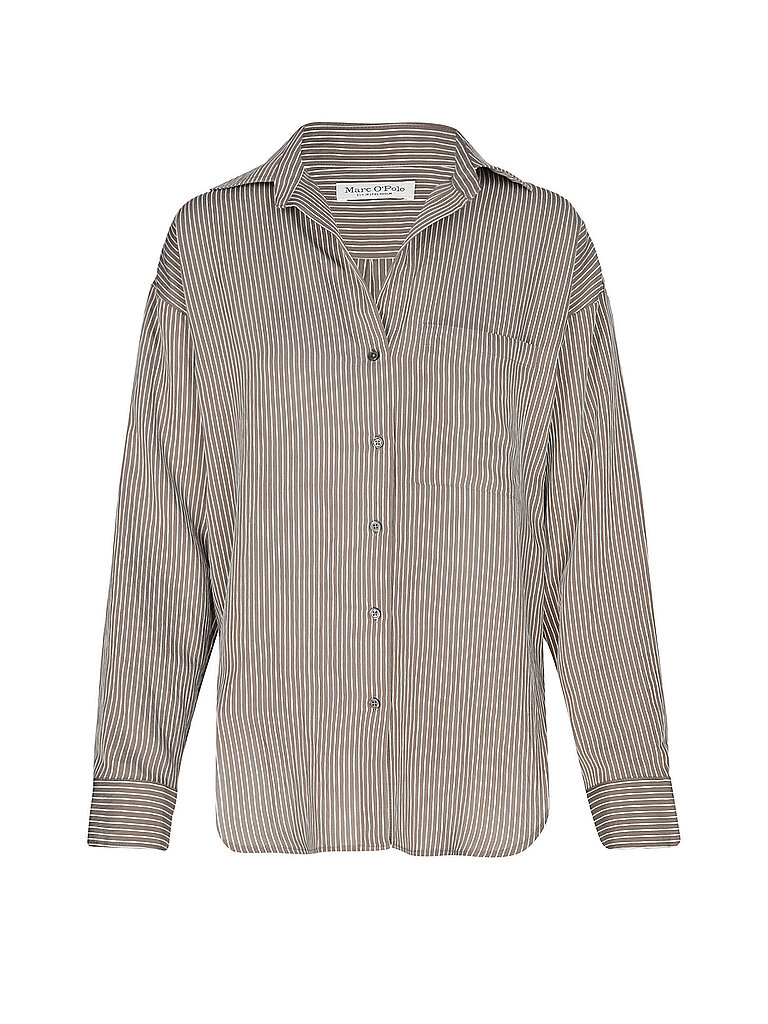 Langarmbluse MARC O'POLO "aus Crinkle-Viskose-Mix", Damen, Gr. 38, medium braun, Obermaterial: 83% Viskose, 17% Polyamid, gestreift, loose fit normal, Manschette, Blusen